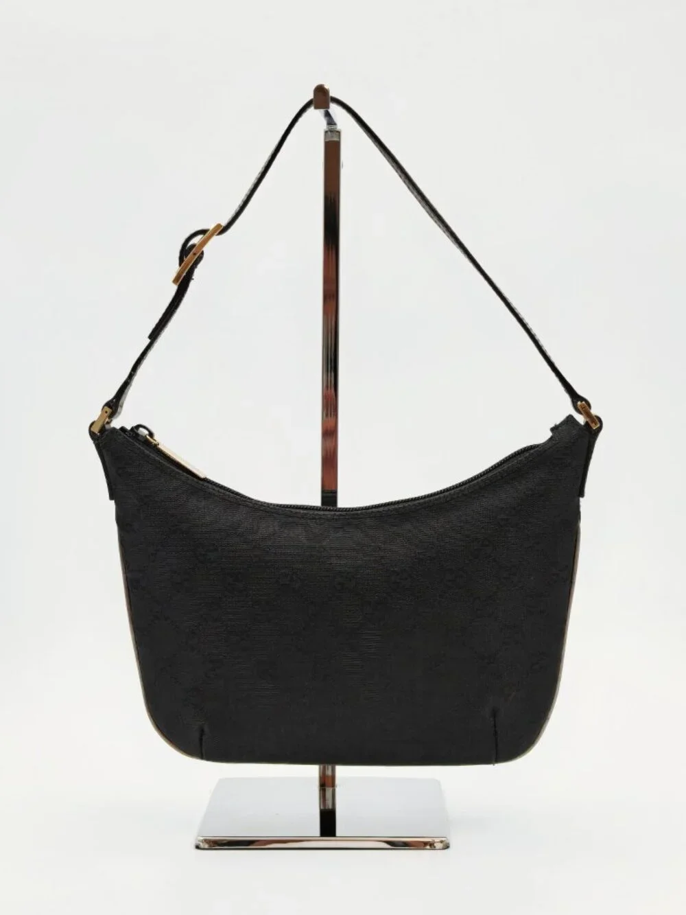 Vintage Gucci Black GG Monogram Canvas Shoulder Bag Hobo